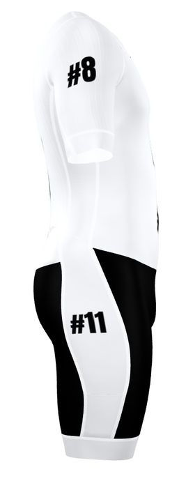 Side profile of race kit, sleeve 8 and thigh 11